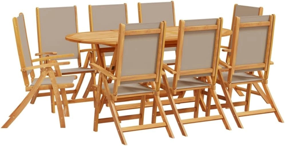 Set da pranzo da giardino 9 pezzi in legno massello di acacia e textilene, set tavolo e sedie da giardino, tavolo terrazza esterna e sedie, set terrazza, mobili da giardino esterno - 3279313