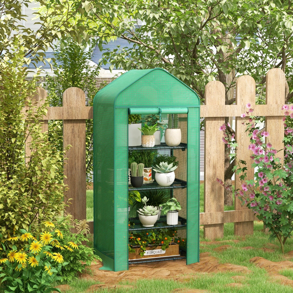 Serra per Piante da Giardino con Porta ¨C Zephmum ¨C Verde Scuro Metallo 69x49x158 cm