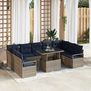 Set Divano da Giardino 10 pcs Grigio e Blu Navy Poly Rattan