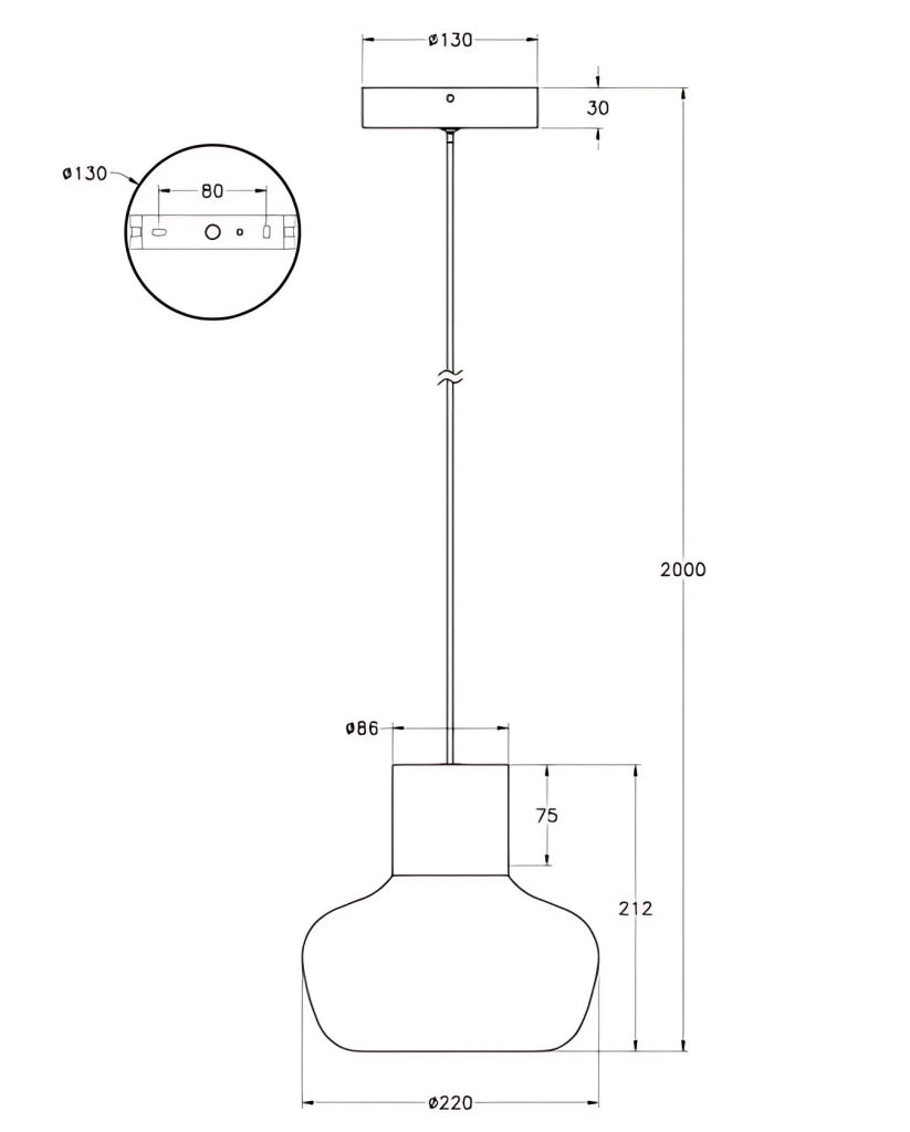 Lampada a Sospensione LED Kino 12W 1300lm 3000K, Struttura in Metallo e Vetro Borosilicato Bianco, Ø220mm - Lampada a Sospensione Design