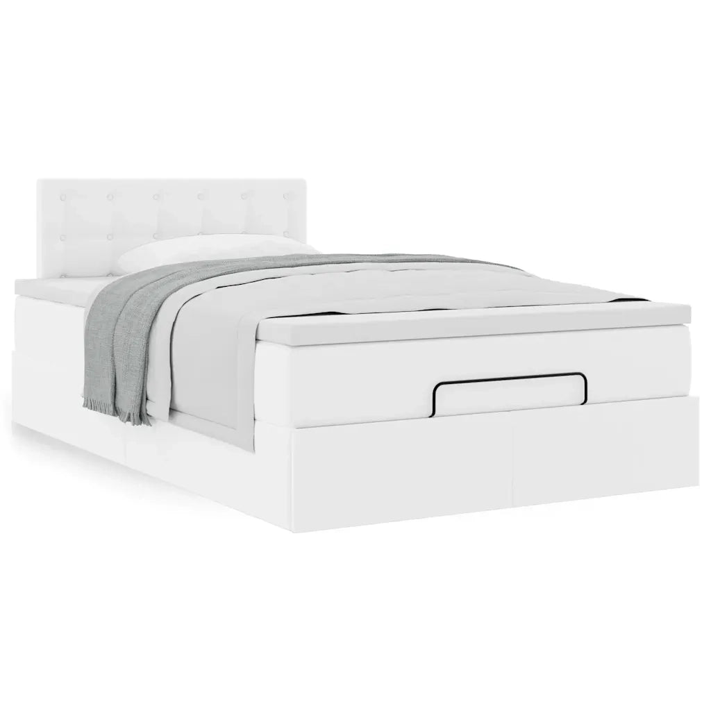 Struttura Letto Pouf con Materasso Bianco 120x190 cm Similpelle 3311294