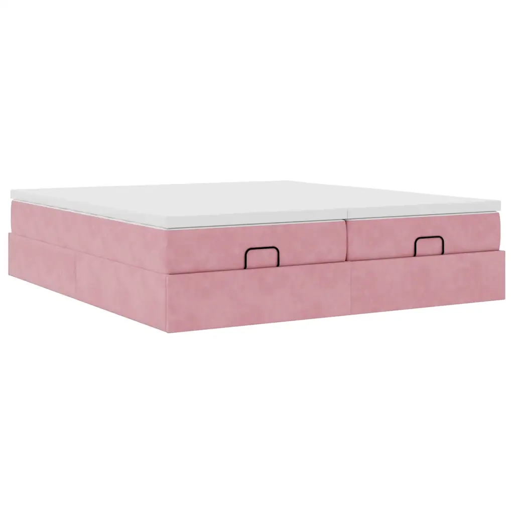 Struttura Letto Pouf con Materassi Rosa 200x200 cm Velluto