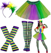 Costume per donna anni 80, regalo di carnevale, accessori neon, outfit con gonna a tulle, guanti, calze e gioielli per Halloween e carnevale