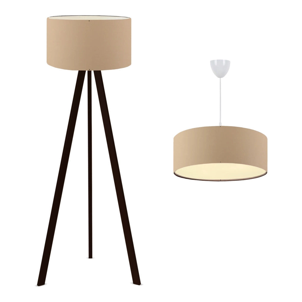 Set di 2 Lampade Scunthorpe Composto di 1 Lampada da Terra e 1 Lampada a Sospensione con Paralumi Beige lux.pro