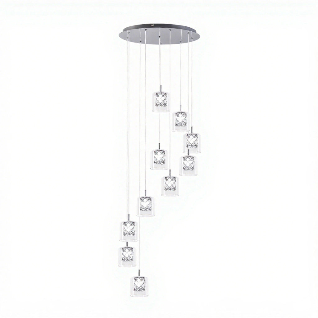 Lampada a sospensione ZMH moderna per sala da pranzo con 10 fiamme in vetro G9 per scale