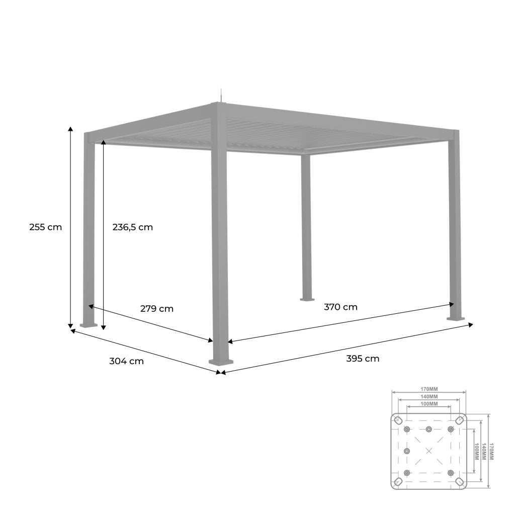 Pergola bioclimatica elettrica 3x4m in alluminio con illuminazione a