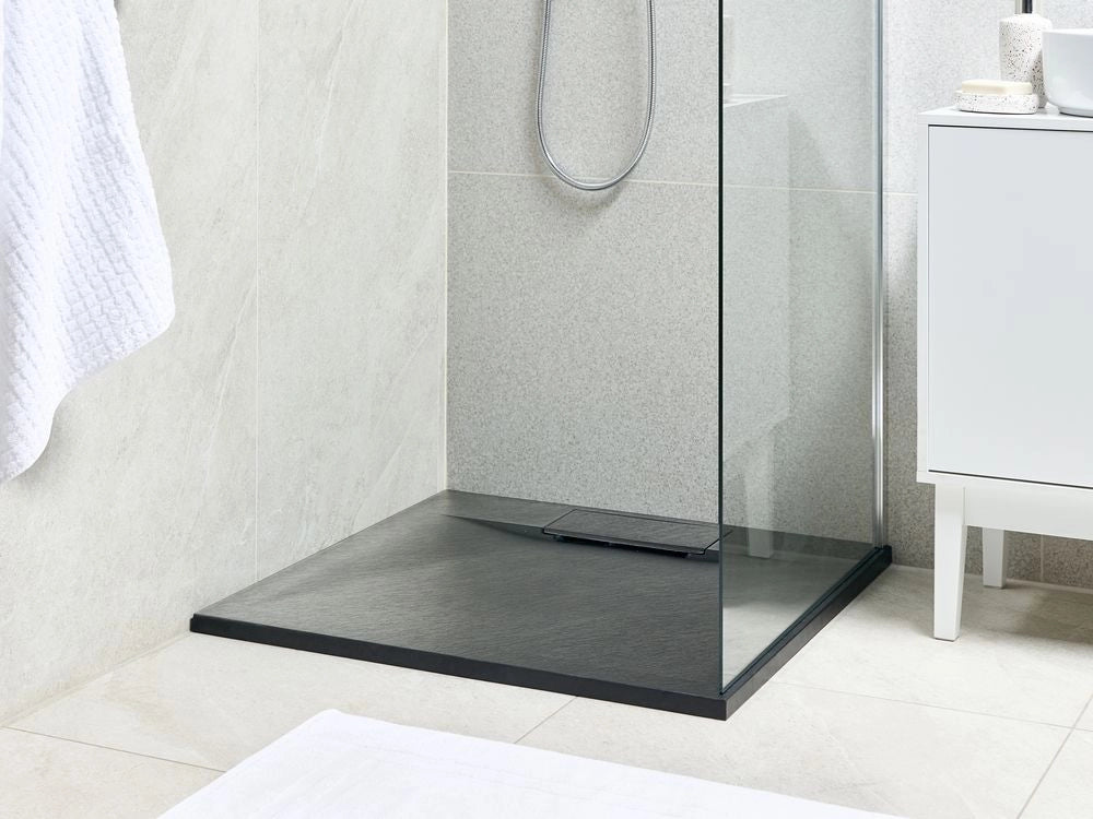 Piatto doccia con scarico nero SMC 80 x 80 x 3 cm effetto pietra naturale minimalista