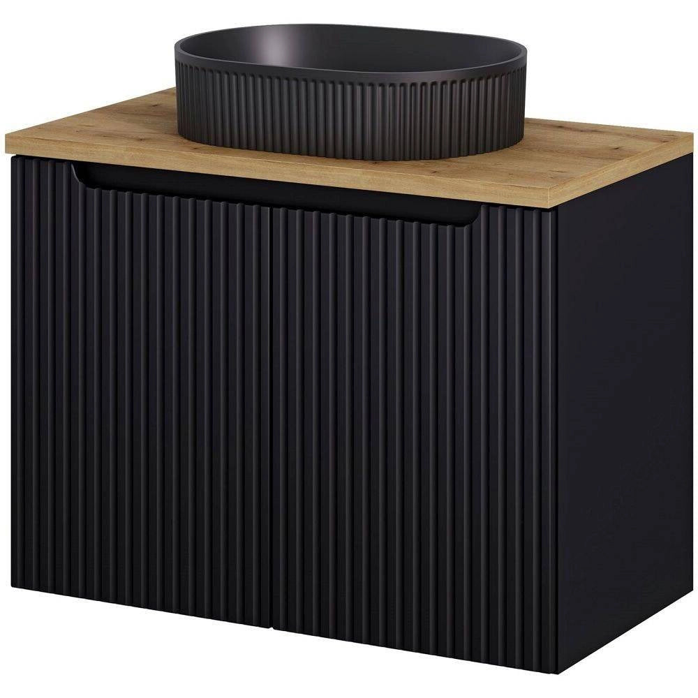 Mobile Sottolavabo NEWPORT da Parete con 2 Ante e Ripiano 80x60x40 cm - Nero/Effetto Rovere [en.casa]