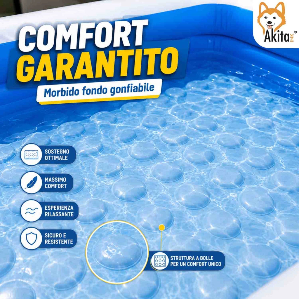 Akitaink Piscina Gonfiabile Grande 200x150 con Cuscini Soft