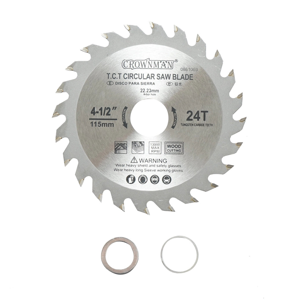Disco circolare widia per legno 115x22,23mm, max. velocità. Crownman da 13.000 giri/min, 24 denti
