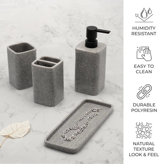 Set di accessori da bagno regalo, 4 pezzi, dispenser di sapone, piatto per sapone