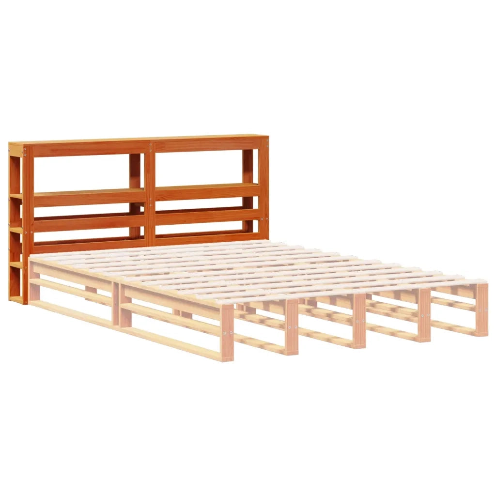 Testiera con Ripiani Marrone Cera 135 cm Legno Massello di Pino 850889