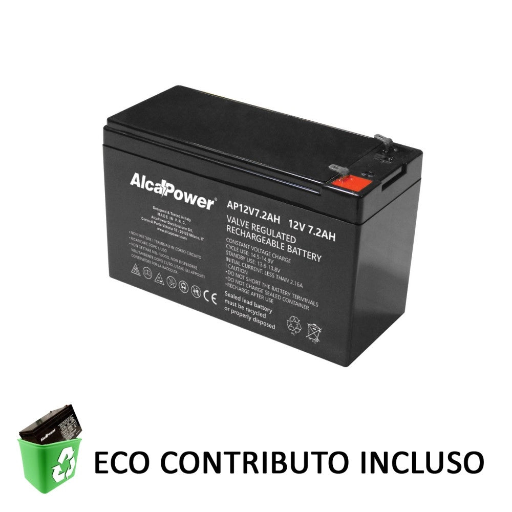 Alca power batteria al piombo da 12v 7,2ah ricaricabile per ups e illuminazione di emergenza