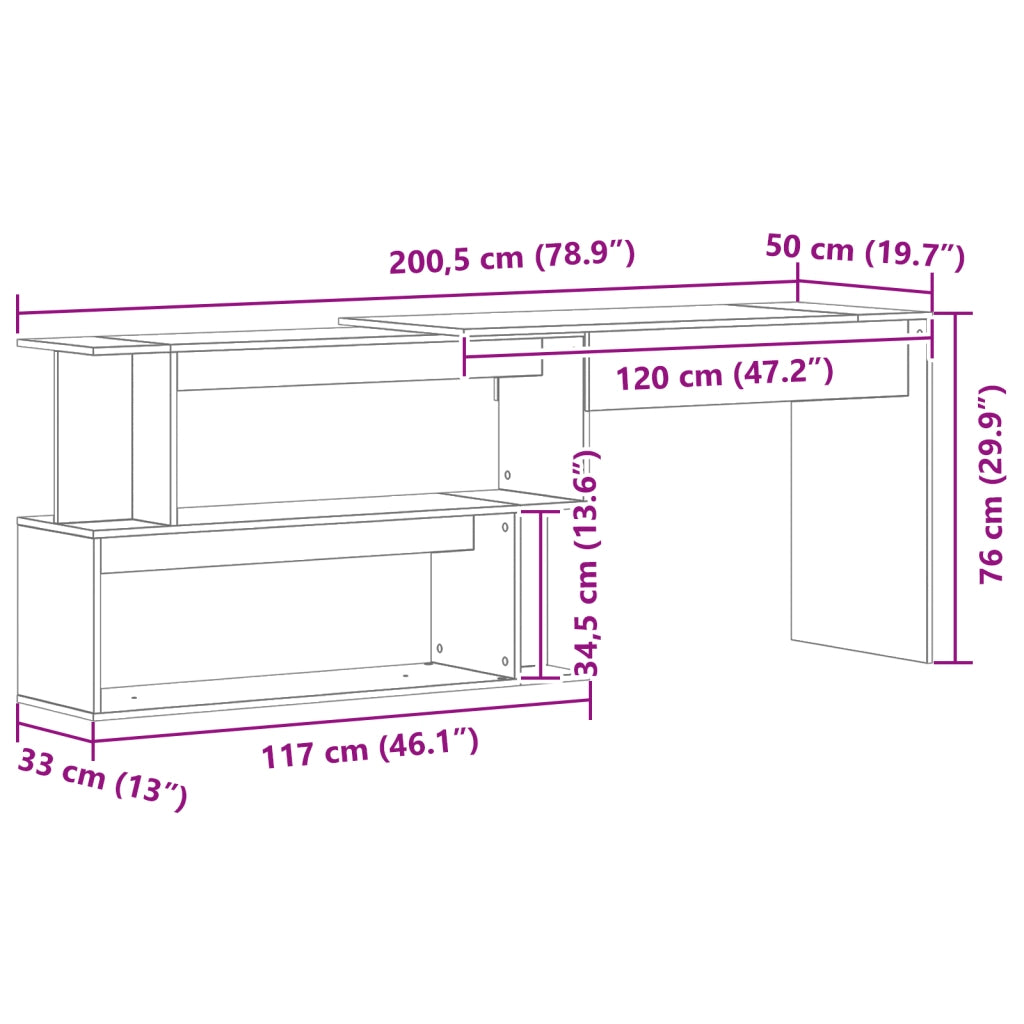 Scrivania  Nera Rovere 200x50x76 cm in Legno ingegnerizzato