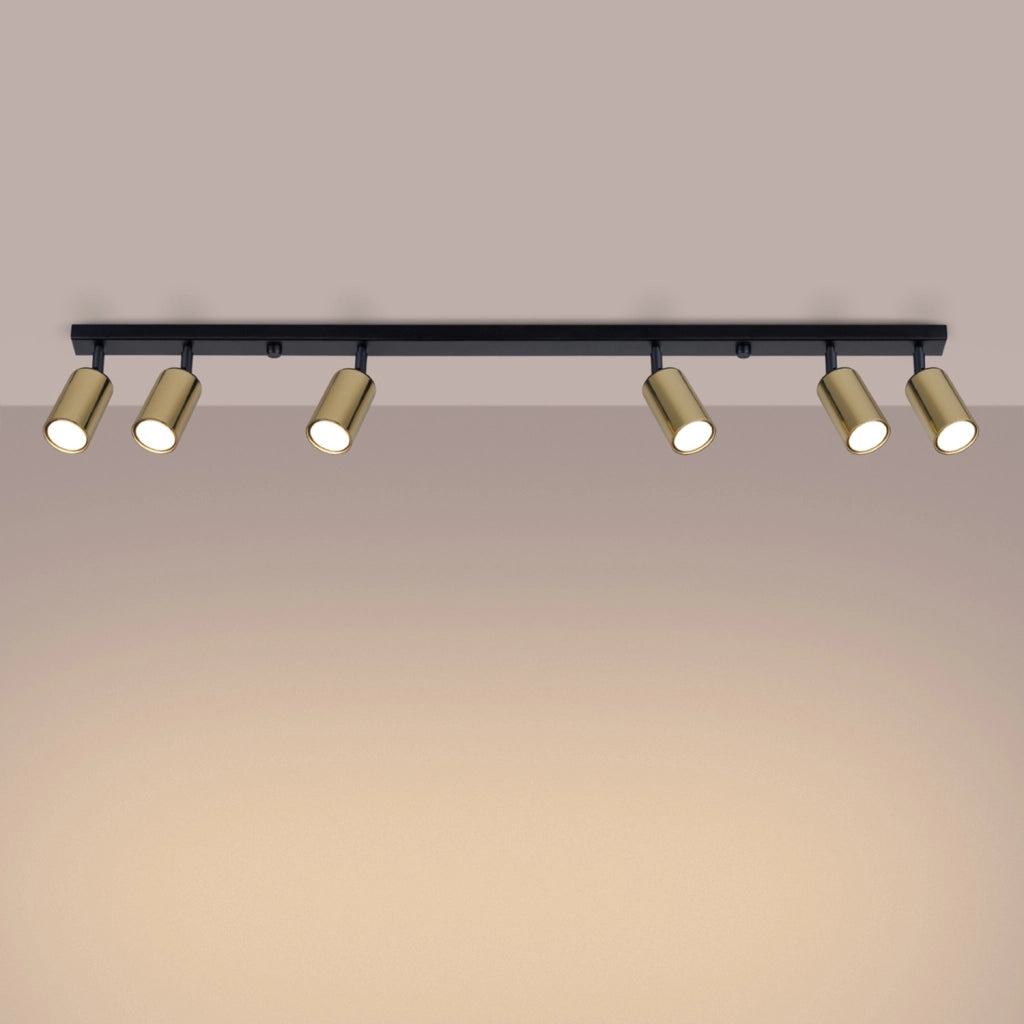 Lampada moderna in acciaio tubolare WINX Bittersweet Shimmer a 6 luci, nera e oro