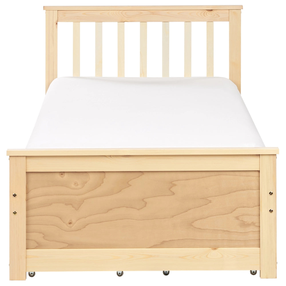 Letto con rete in pino MDF con contenitore 4 cassetti testata minimalista 90 x 200 cm marrone chiaro