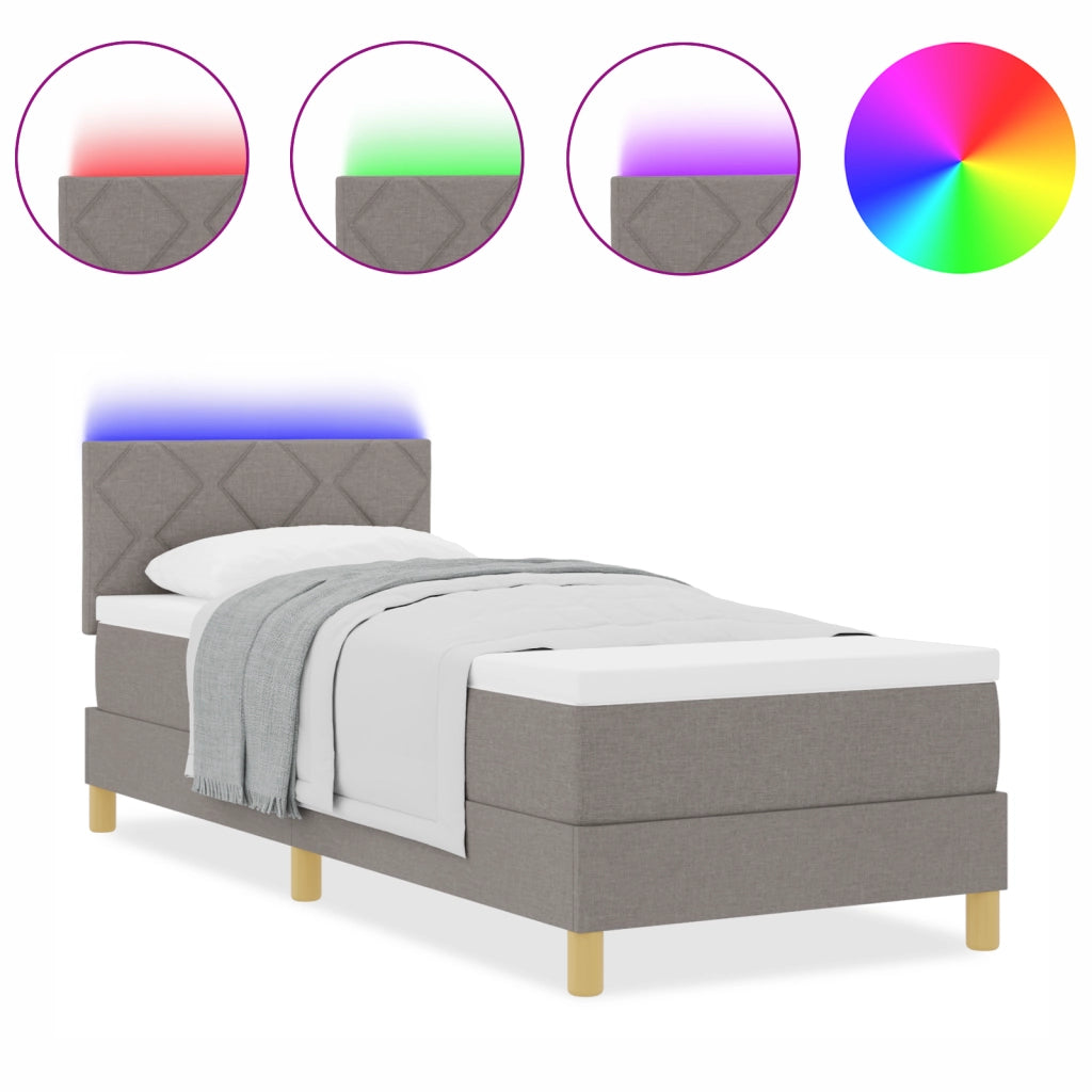 Letto a Molle con Materasso e LED Tortora 80x200 cm Tessuto