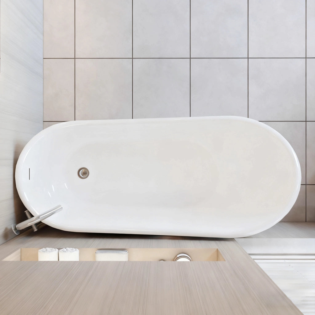 Vasca da Bagno a Isola Freestanding in Acrilico da 170x78x73 cm, Colore Bianco, Forma di Ovale Irregolare
