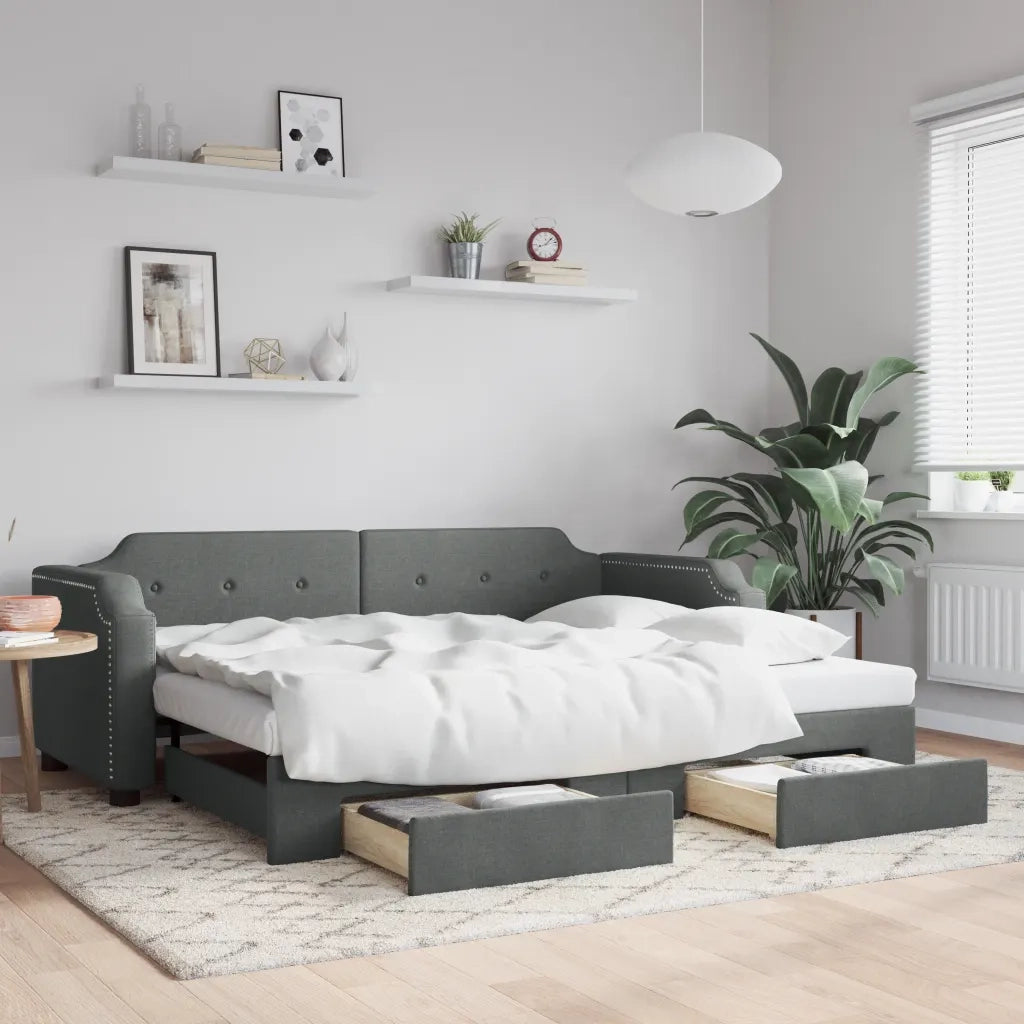 Divano letto | Sof¨¤ letto | Letto singolo Estraibile Cassetti Grigio Scuro 80x200cm Tessuto