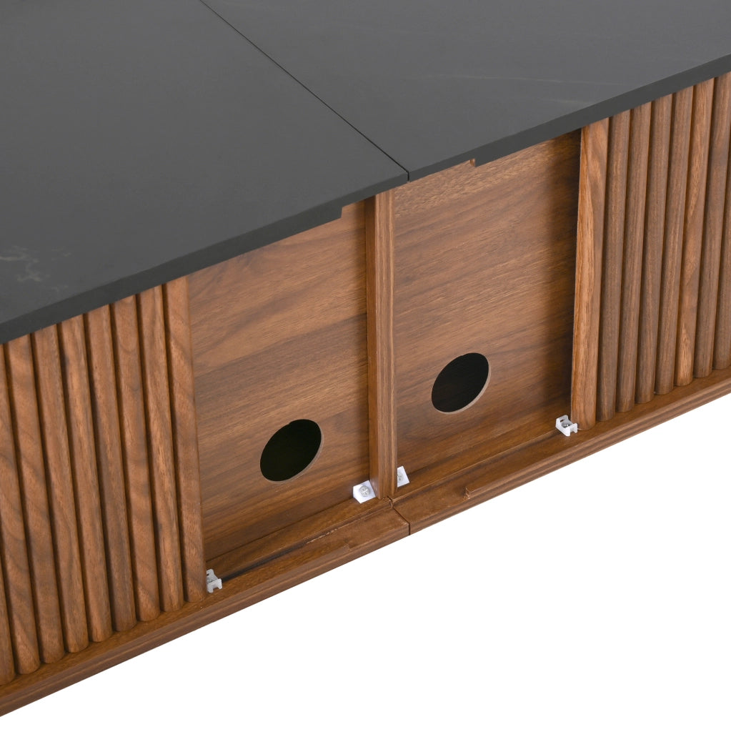 Mobile TV 190x35x45 cm con ante scorrevoli e griglia in MDF e pannello truciolare noce