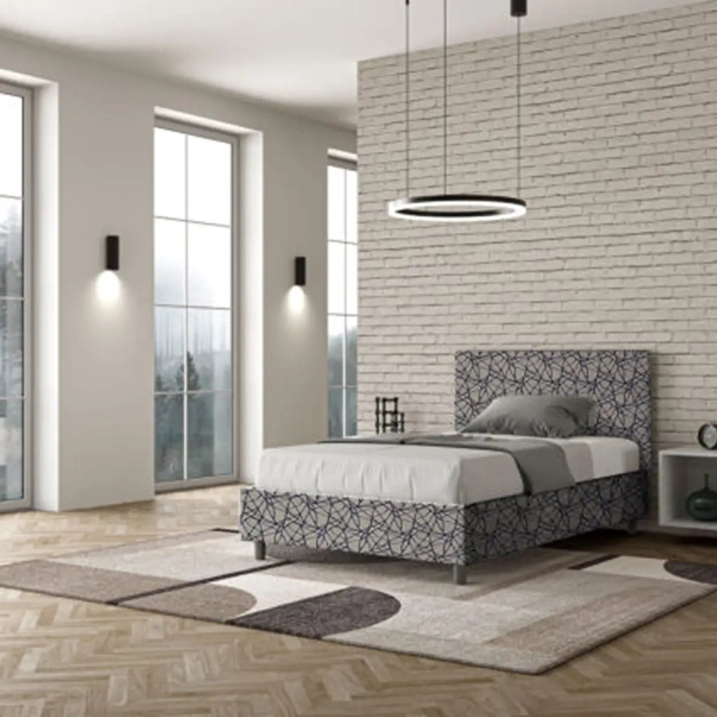 Letto una piazza e mezza contenitore imbottito 120x190 tessuto Era 9 blu Adele