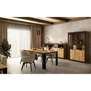 Pack sala da pranzo MEUNIER – Vetrina, buffet alto & tavolo 8 pers. Rovere Samdal & nero opaco