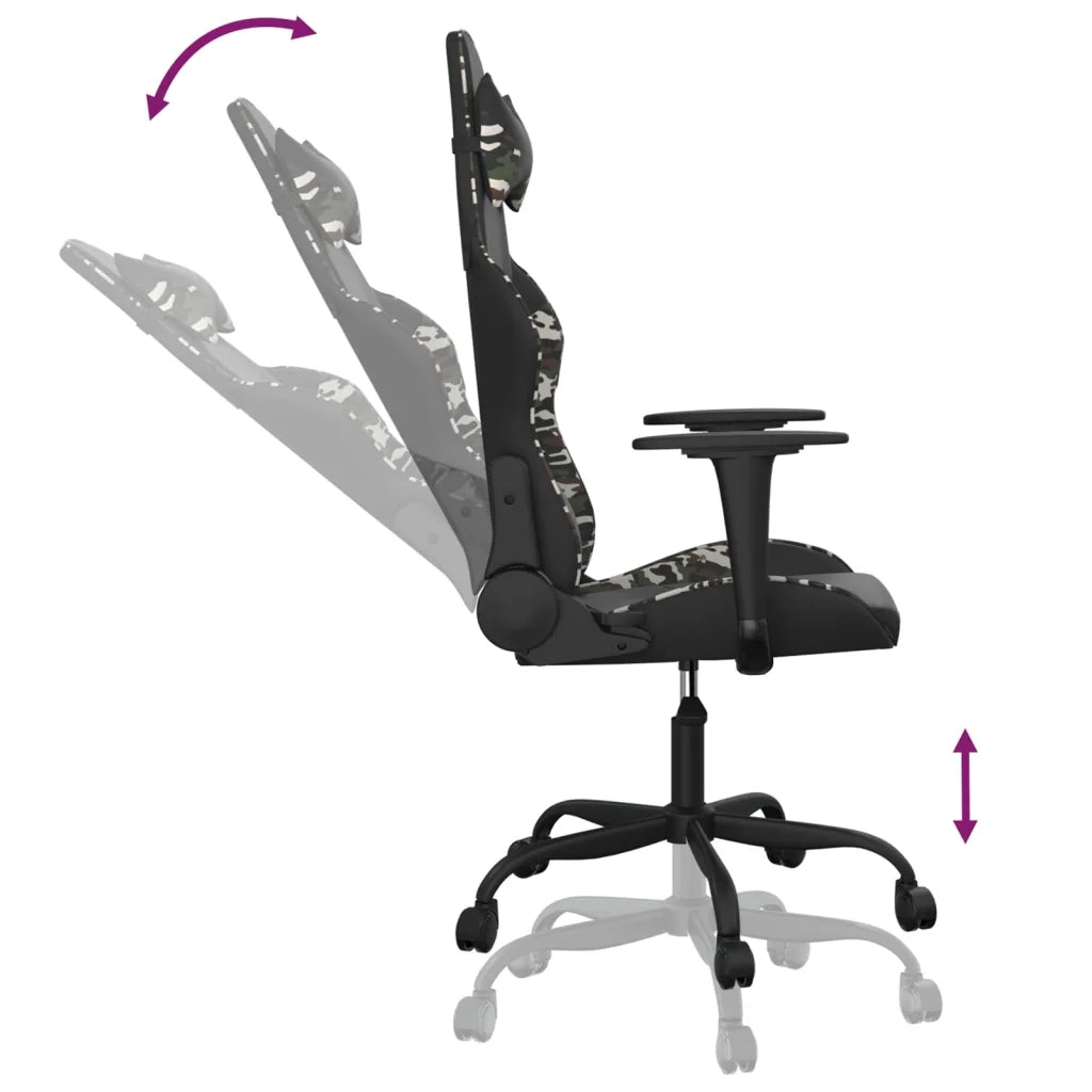 vidaXL Sedia da Gaming Massaggiante Nero e Mimetico in Similpelle