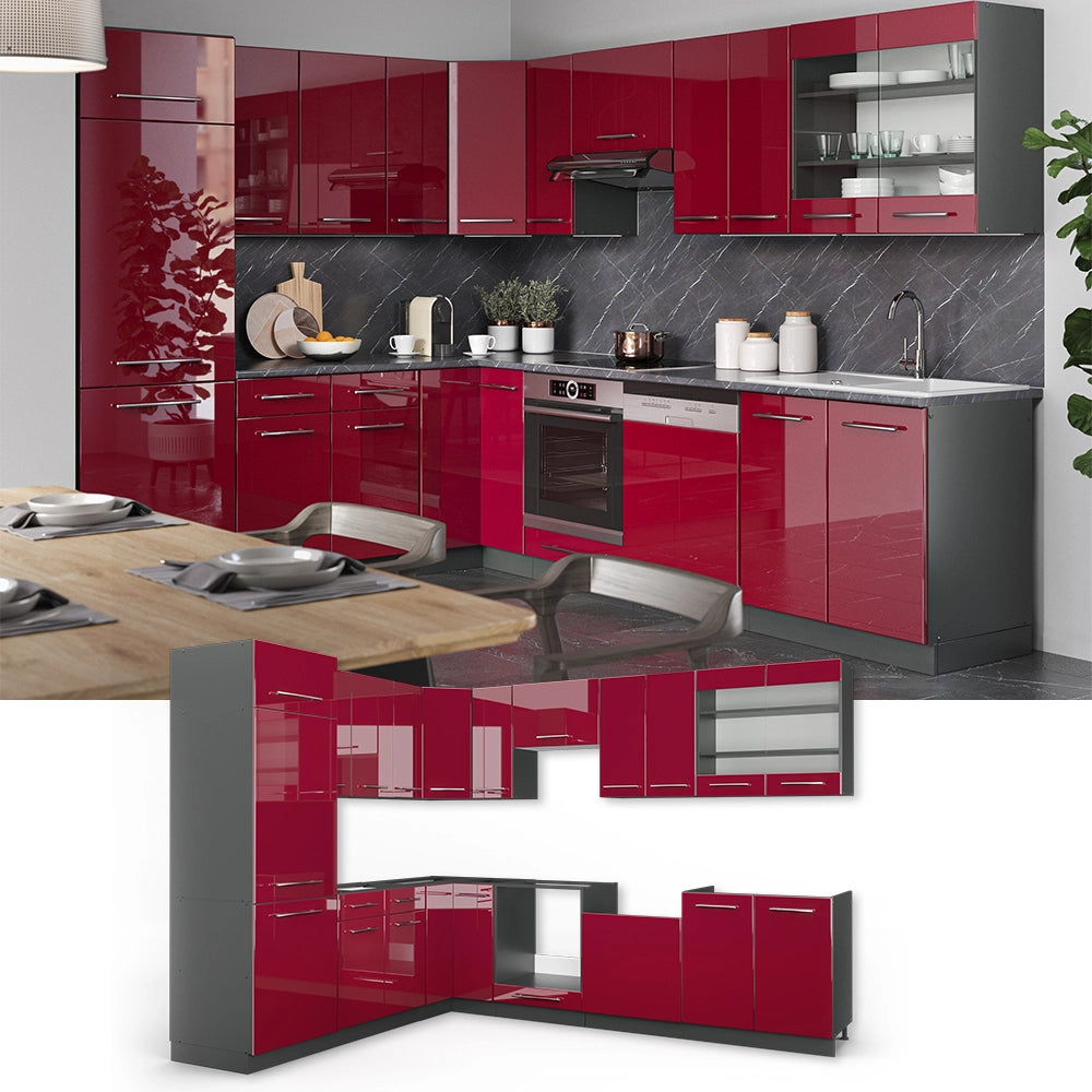 Cucina angolare completa Fame-Line Bordeaux lucido/Antracite 287 x 60 cm, PL Antracite Vicco