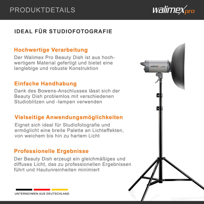 Beauty Dish Ø 40 cm per attacco Bowens e Walimex pro, riflettore per luce morbida, per fotografia beauty ritrattistica