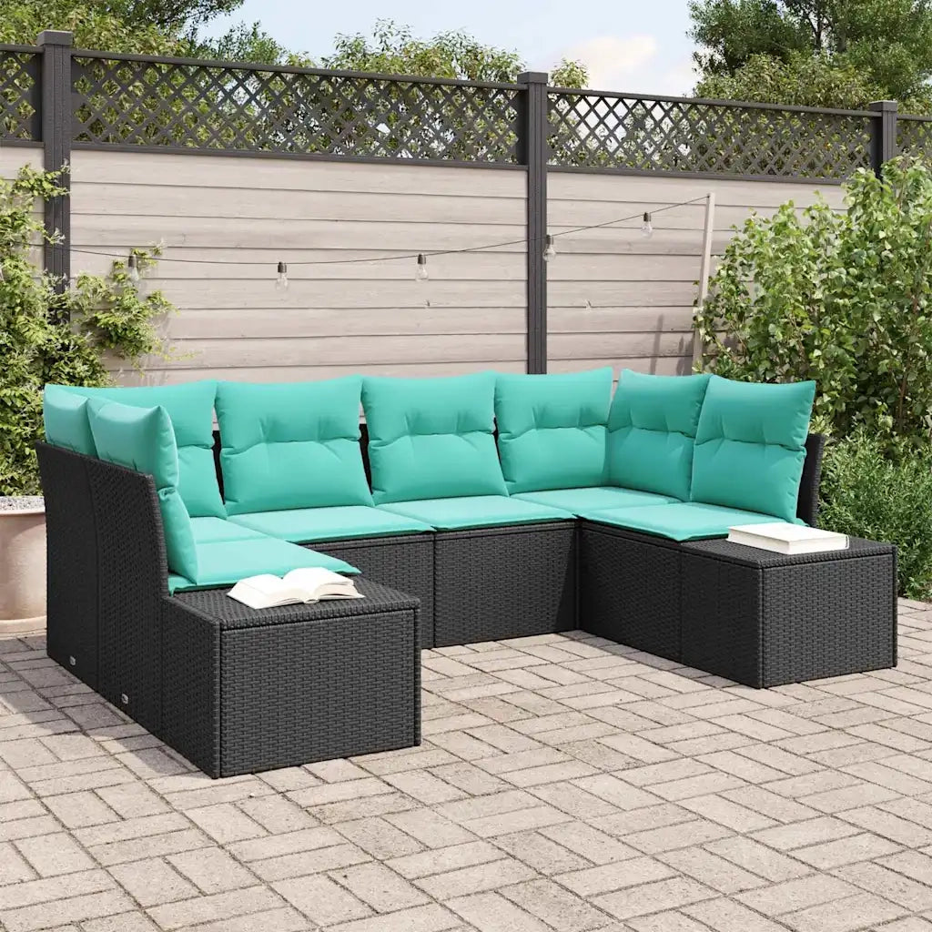 Set Divano da Giardino 6 pz 6-Numero di posti Nero e Turchese 3355875