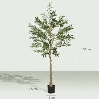 Pianta Artificiale di Olivo Alta 150 cm, Albero Finto con 720 Foglie e 32 Olive, Vaso Incluso