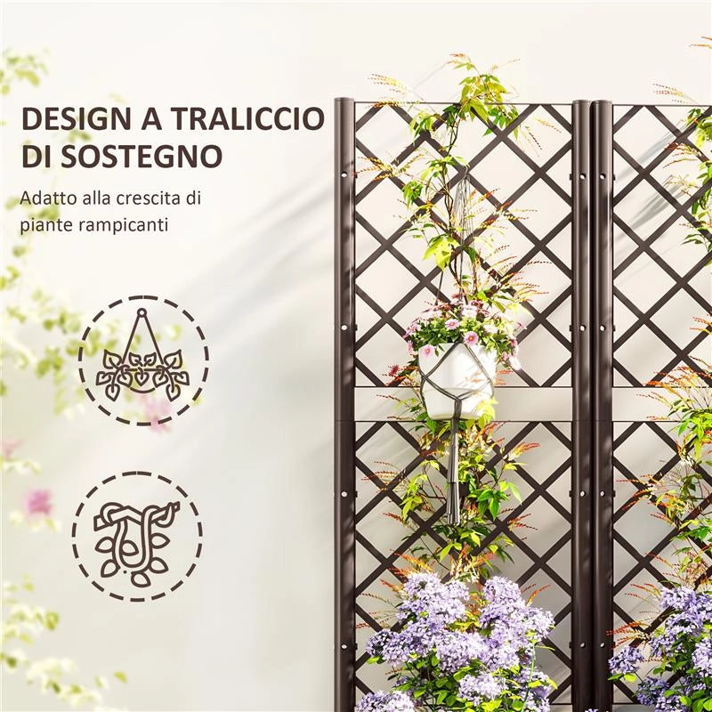 FIORIERA RIALZATA CON TRALICCIO PER RAMPICANTI E 8 FORI DI DRENAGGIO IN PP 80X40X135 CM MARRONE