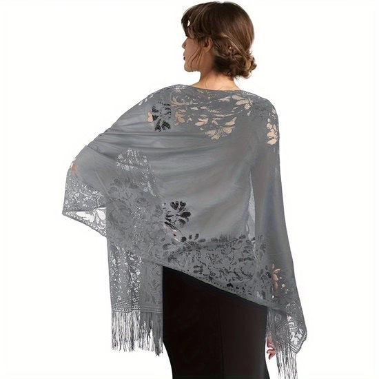 Stola da sposa elegante per donne, sciarpe e scialli per donne, foulard per donne, scialli per donne, copricapo per donne, copricapo elegante per donne, giacca da sera elegante - grigio
