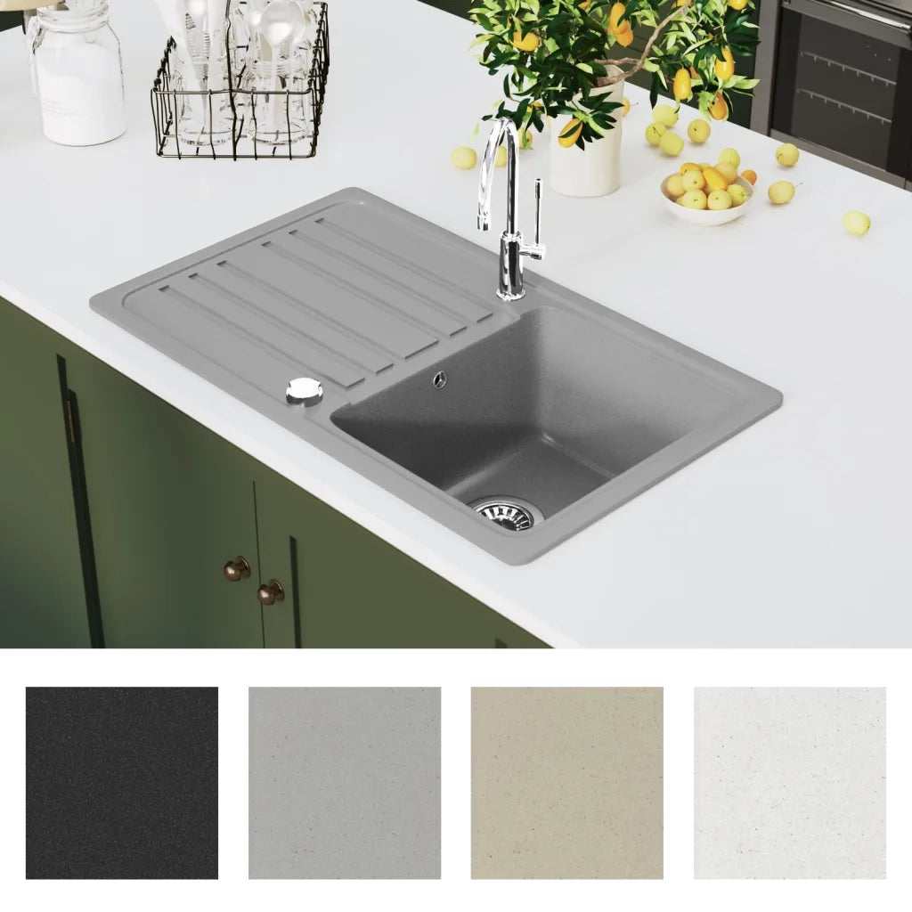 Lavandino cucina granito singolo con scolapiatti reversibile grigio CFW3053143