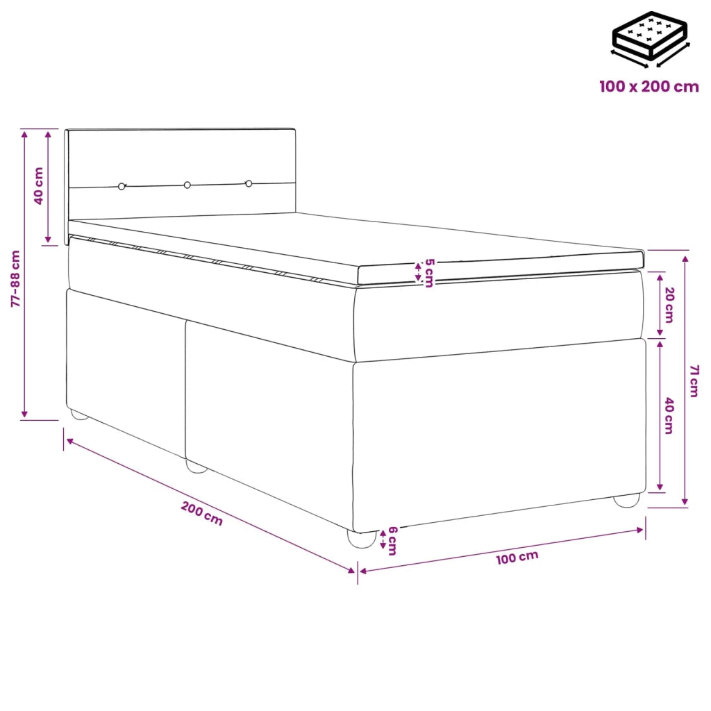 Letto box spring con materasso Nero 100 x 200 cm Tessuto 3450890