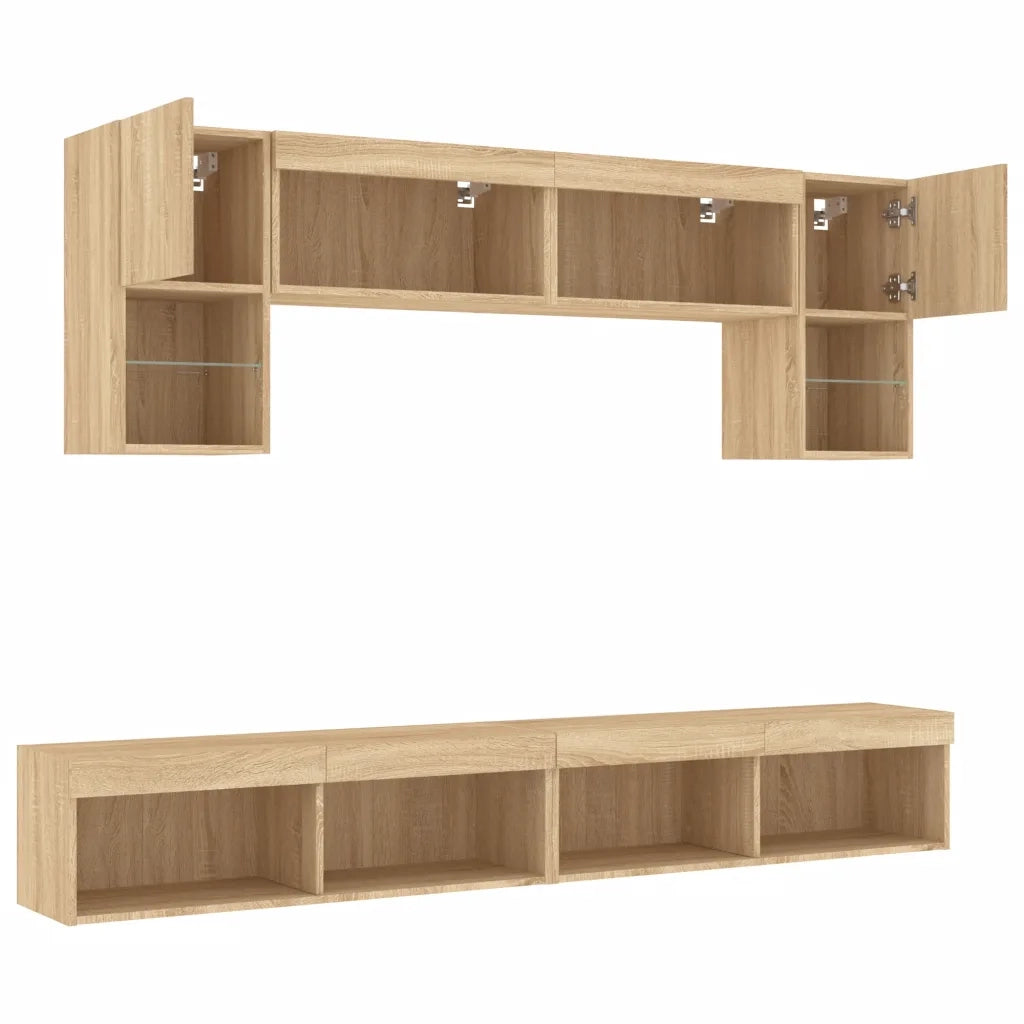 Mobili TV a Muro con LED 6pz Rovere Sonoma Legno Multistrato 3216706