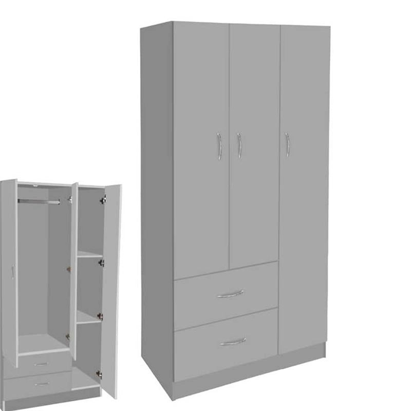 ARMADIO IN LEGNO CON 3 ANTE E 2 CASSETTI RIPIANI INTERNI, GRIGIO 80X50X180H CM