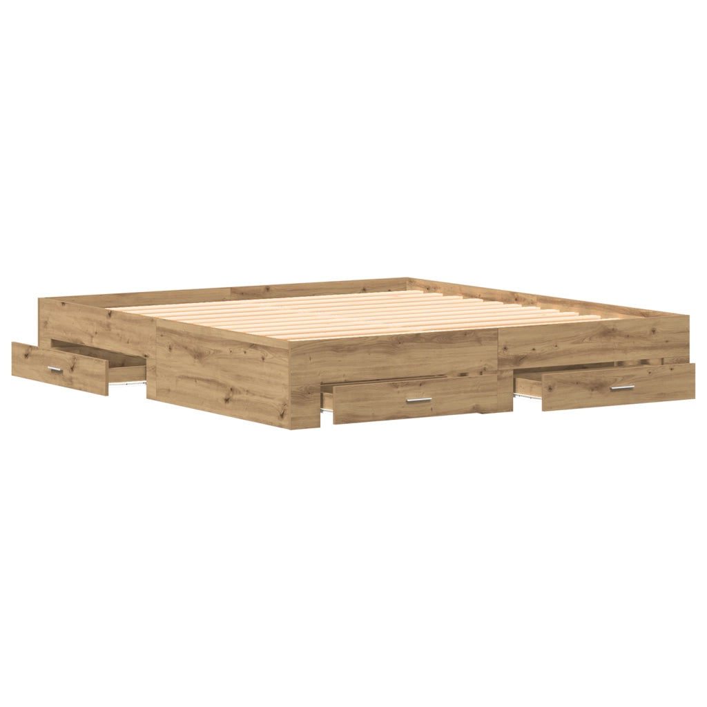 Struttura Letto  con Cassetti Rovere Artigianale 180x200 cm Legno Ingegnerizzato