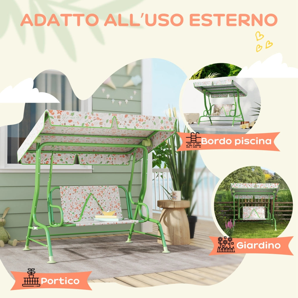 Dondolo per Bambini da Esterno a 2 Posti ¨C zephmum ¨C Verde, 112x75x120 cm
