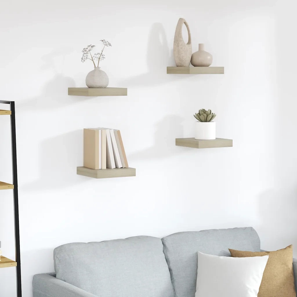 Scaffali a Parete 4 pz Rovere 23x23,5x3,8 cm in MDF