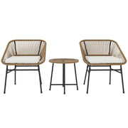 Set da Giardino 3 Pezzi 2 Sedie e Tavolino con Piano in Vetro in Rattan PE Legno Naturale  Beige e Nero