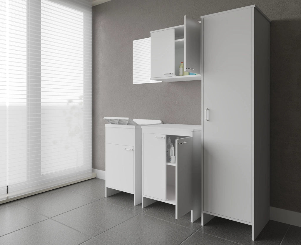 Mobile a Colonna Lavanderia da Esterno 46,5x49x182 cm in PVC Bianco