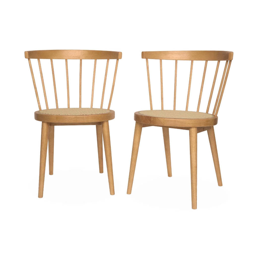 Set di 2 sedie in legno e rattan intrecciato, stile vimini, marrone