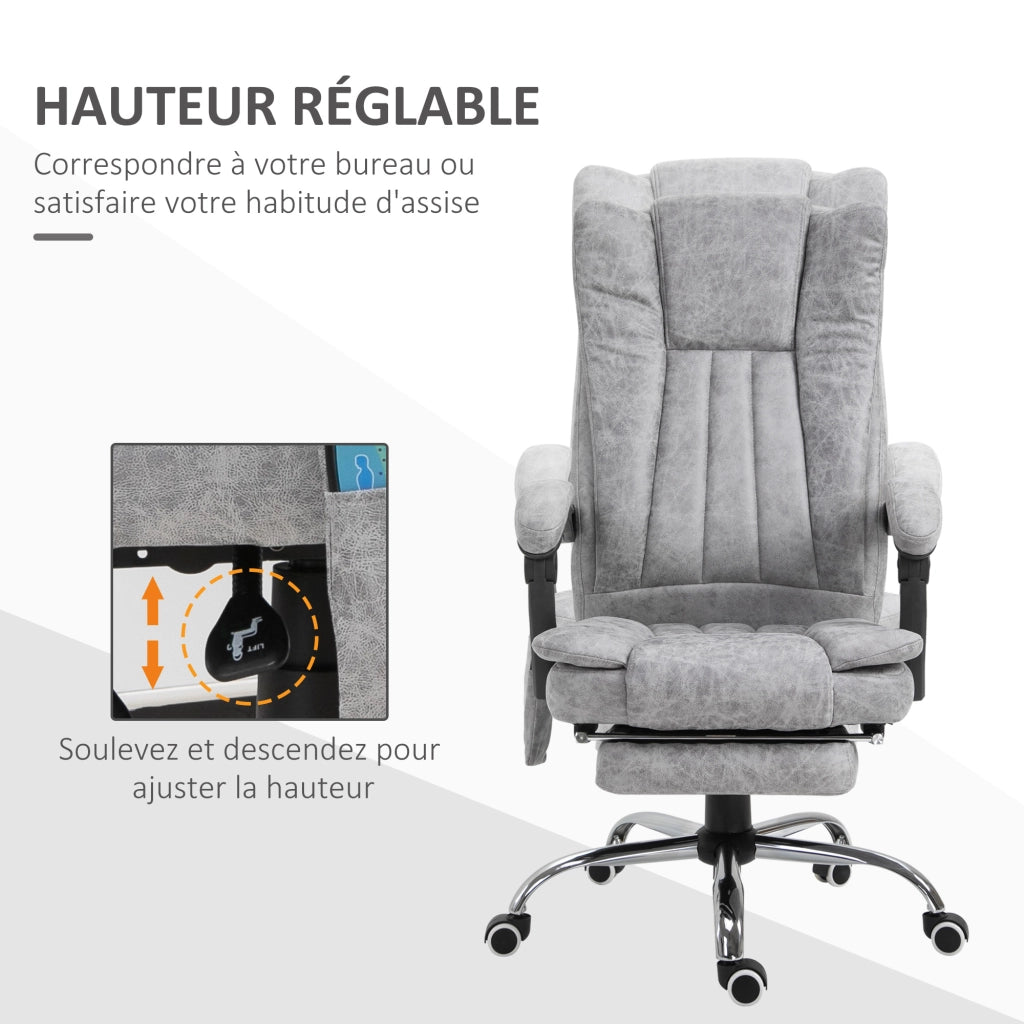 Poltrona massaggiante elettrica da ufficio ¨C Zephmum ¨C Grigio, rivestimento similpelle, schienale reclinabile, poggiapiedi
