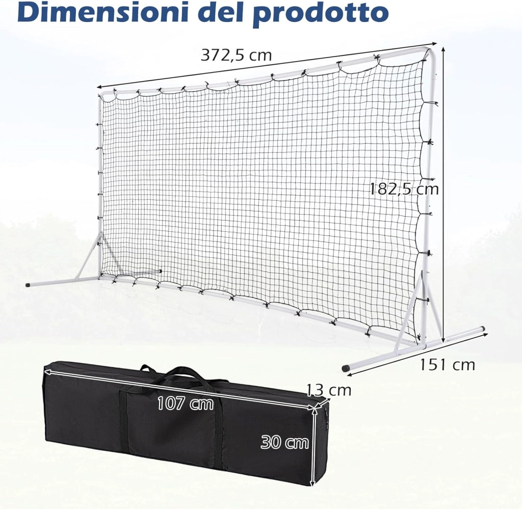Porta da Calcio Rimbalzanti 372,5 x 182,5 CM, Set di Attrezzature da Calcio con Rete Resistente alle Intemperie, Borsa e 6 Picchetti per Terreno, Cortile e Parco