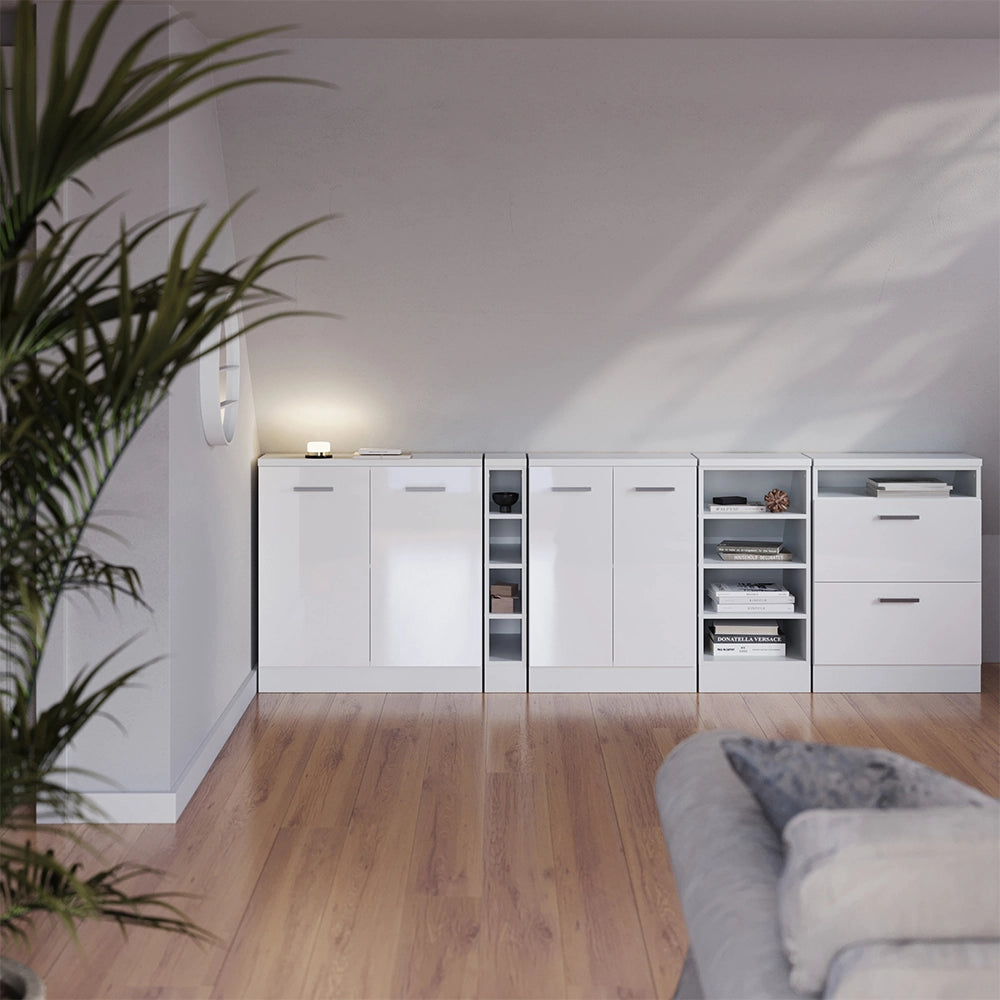 Mobile sottotetto Rion Bianco lucido/Bianco 60 x 83.8 cm con 2 cassetti, carcassa 60 cm profondità Vicco