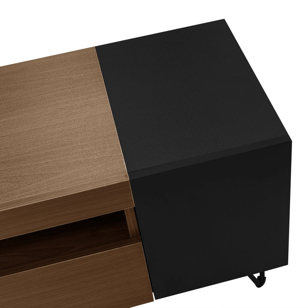 Mobile porta TV con due ante e vani aperti in MDF e legno nero, per soggiorno moderno e pratico 180 × 36 × 43 cm