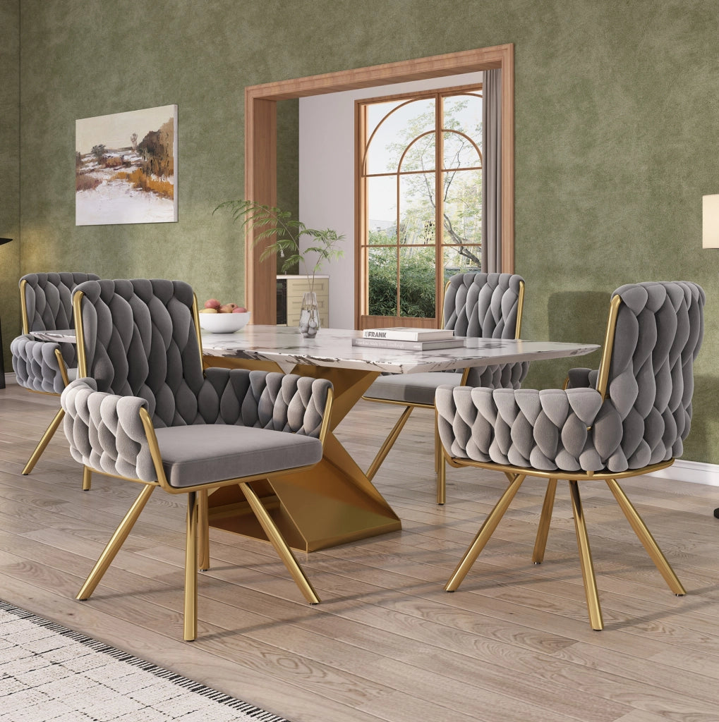 Set di 6 sedie da pranzo girevoli con braccioli in velluto grigio
