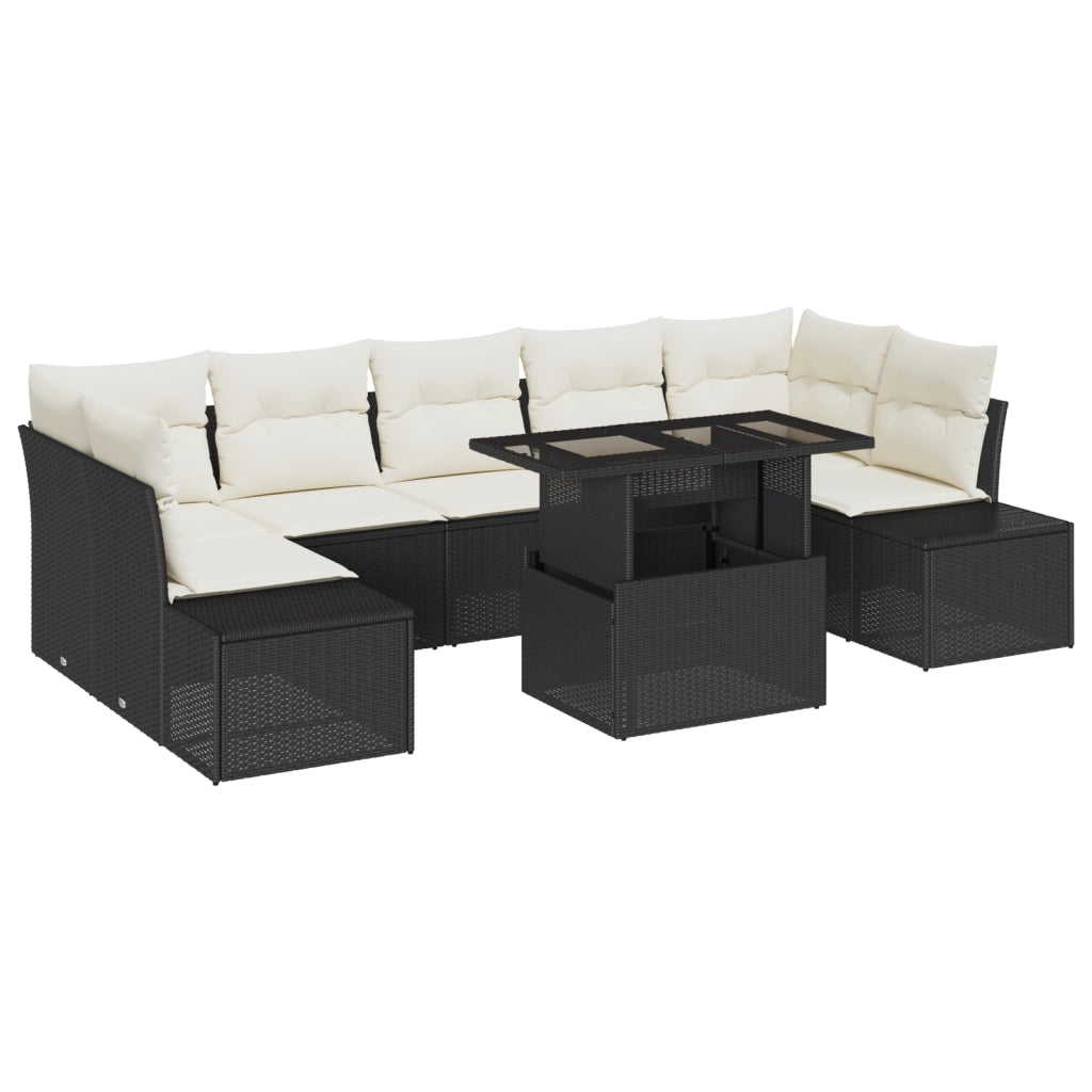Set di divani da giardino 8 pezzi con cuscini in polirattan nero