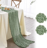 Set di 2 teli di cotone greggio boho - Decorazione per tavola rustica per docce di fidanzamento, compleanni e feste (90x300cm) - Cotone ecosostenibile e riutilizzabile (verde chiaro)